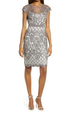Tadashi Shoji Sequin Embroidered Sheath Dress Size 2